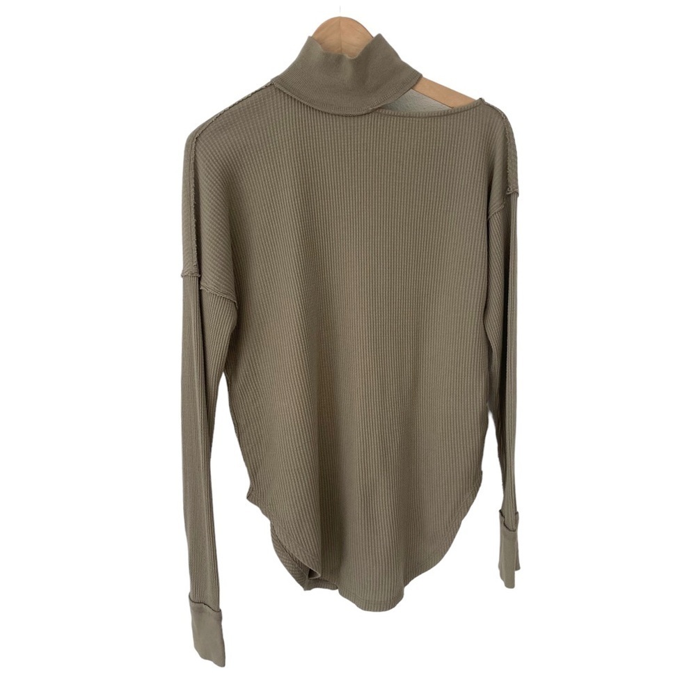 We the Free People Small Just For You Cutout Thermal Turtleneck Top Olive Green
